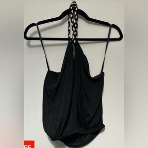 Black Halter Top with Braided Straps